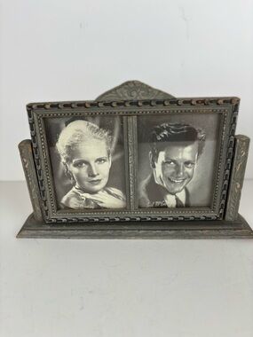 Antique Wood Art Deco Tilt Photo Frame/Double -Harding/McCrea-1930s Movie Stars
